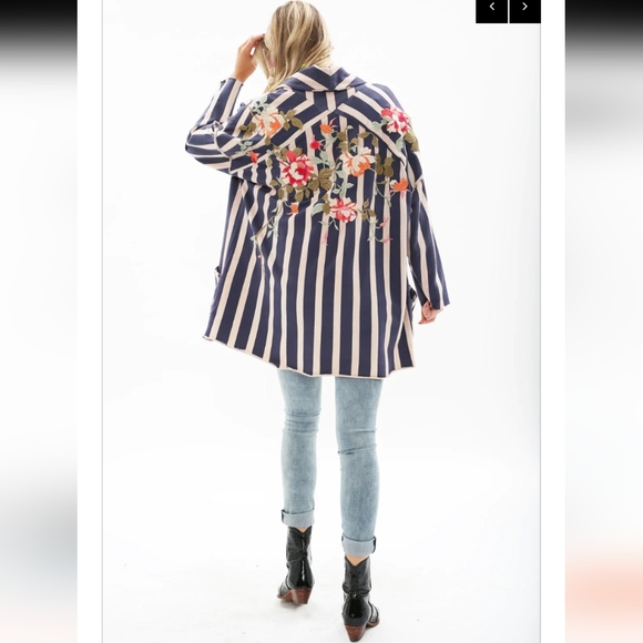 Anthropologie Aratta Silent Journey Crafted Embroidered Oversized Jacket Stripes - Picture 2 of 16